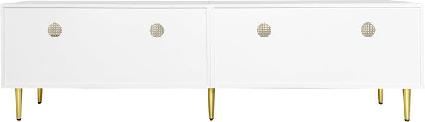 Wit Rattan - TV Cabinet - 180x40x50cm - 4 Rattan-Deuren - Verstelbare Planken - en Kabelbeheer voor Televisies tot 80 inch - Tv-Kast - Lowboards