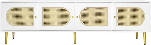 Wit Rattan - TV Cabinet - 180x40x50cm - 4 Rattan-Deuren - Verstelbare Planken - en Kabelbeheer voor Televisies tot 80 inch - Tv-Kast - Lowboards
