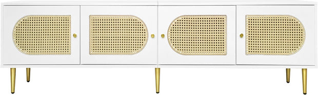 Wit Rattan - TV Cabinet - 180x40x50cm - 4 Rattan-Deuren - Verstelbare Planken - en Kabelbeheer voor Televisies tot 80 inch - Tv-Kast - Lowboards