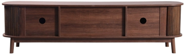 TV-Meubel - van Natuurlijke Houtmix - met Deuren en Lades - TV-Meubel met Rotan Zijkanten - Opbergoplossing - Natuurlijke - Landhuisstijl