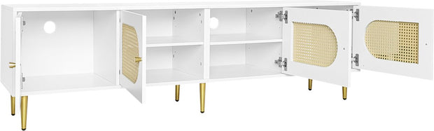 Wit Rattan - TV Cabinet - 180x40x50cm - 4 Rattan-Deuren - Verstelbare Planken - en Kabelbeheer voor Televisies tot 80 inch - Tv-Kast - Lowboards