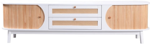 TV-Meubel - van Natuurlijke Houtmix - met Deuren en Lades - TV-Meubel met Rotan Zijkanten - Opbergoplossing - Natuurlijke - Landhuisstijl