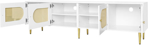 Wit Rattan - TV Cabinet - 180x40x50cm - 4 Rattan-Deuren - Verstelbare Planken - en Kabelbeheer voor Televisies tot 80 inch - Tv-Kast - Lowboards