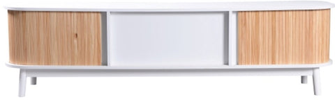 TV-Meubel - van Natuurlijke Houtmix - met Deuren en Lades - TV-Meubel met Rotan Zijkanten - Opbergoplossing - Natuurlijke - Landhuisstijl