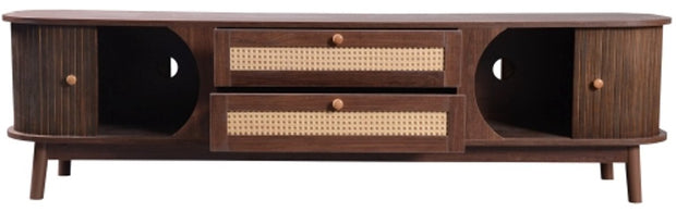 TV-Meubel - van Natuurlijke Houtmix - met Deuren en Lades - TV-Meubel met Rotan Zijkanten - Opbergoplossing - Natuurlijke - Landhuisstijl
