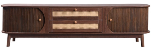 TV-Meubel - van Natuurlijke Houtmix - met Deuren en Lades - TV-Meubel met Rotan Zijkanten - Opbergoplossing - Natuurlijke - Landhuisstijl