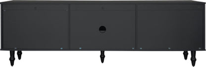 Lowboard - Tv-Meubel in Retrostijl - Gouden Handgrepen - Veel Opbergruimte - Met Glazen deur - en Massief Houten Poten - Zwart