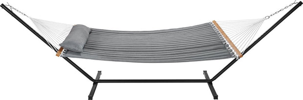 Hangmat met Standaard - Stalen kettingen - Grijs verdikt doek met Kussen - 2 Persoons - 376x105x140cm - Max 210kg