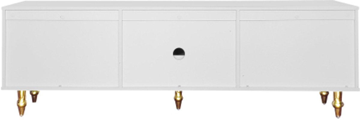 Lowboard - Tv-Meubel in Retrostijl - Gouden Handgrepen - Veel Opbergruimte - Met Rotan Deur - en Metalen Poten - Wit