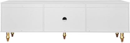 Lowboard - Tv-Meubel in Retrostijl - Gouden Handgrepen - Veel Opbergruimte - Met Rotan Deur - en Metalen Poten - Wit