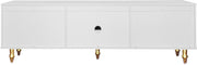 Lowboard - Tv-Meubel in Retrostijl - Gouden Handgrepen - Veel Opbergruimte - Met Rotan Deur - en Metalen Poten - Wit