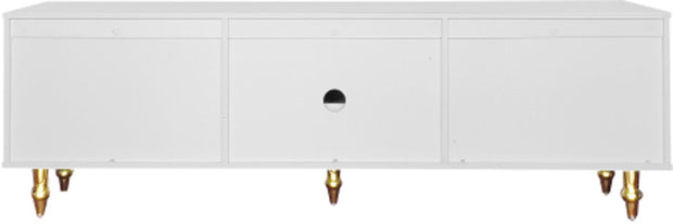 Lowboard - Tv-Meubel in Retrostijl - Gouden Handgrepen - Veel Opbergruimte - Met Rotan Deur - en Metalen Poten - Wit