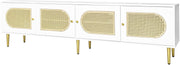 Wit Rattan - TV Cabinet - 180x40x50cm - 4 Rattan-Deuren - Verstelbare Planken - en Kabelbeheer voor Televisies tot 80 inch - Tv-Kast - Lowboards