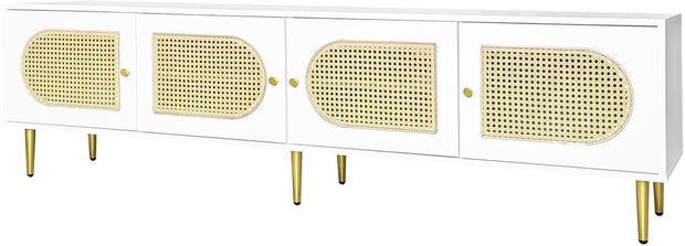 Wit Rattan - TV Cabinet - 180x40x50cm - 4 Rattan-Deuren - Verstelbare Planken - en Kabelbeheer voor Televisies tot 80 inch - Tv-Kast - Lowboards