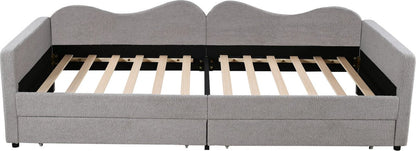Kinderbed - Slaapbank met 2-laden - Teddybeerbedframe - Multifunctioneel Zacht -  Bed Met Rugleuning en Armleuningen -  90*200 cm -Grijs -  (Ween matras)