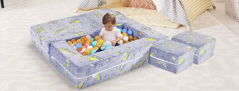 Kinder speelbank - Modulaire Speelbank - Kinderzetel - Wasbaar - Schuimkussen - Hutten bouwen - Fleece - Space thema