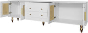 Lowboard - Tv-Meubel in Retrostijl - Gouden Handgrepen - Veel Opbergruimte - Met Rotan Deur - en Metalen Poten - Wit