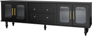 Lowboard - Tv-Meubel in Retrostijl - Gouden Handgrepen - Veel Opbergruimte - Met Glazen deur - en Massief Houten Poten - Zwart