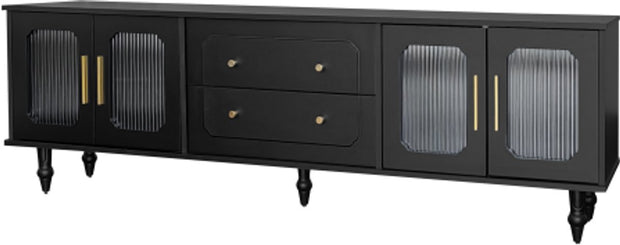 Lowboard - Tv-Meubel in Retrostijl - Gouden Handgrepen - Veel Opbergruimte - Met Glazen deur - en Massief Houten Poten - Zwart