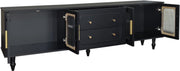 Lowboard - Tv-Meubel in Retrostijl - Gouden Handgrepen - Veel Opbergruimte - Met Glazen deur - en Massief Houten Poten - Zwart