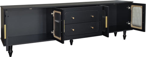 Lowboard - Tv-Meubel in Retrostijl - Gouden Handgrepen - Veel Opbergruimte - Met Glazen deur - en Massief Houten Poten - Zwart