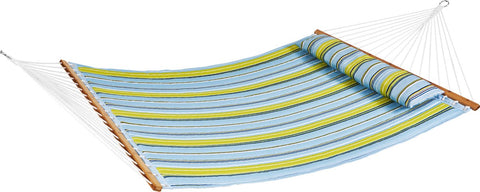 Hangmat - Dubbele Hangmat - Gewatteerde Hangmat voor 2 Personen - met Opbergtas - met Hardhouten Spreidstokken - Groene Streep - met Afneembaar Kussen & Kettingen - voor Buitengebruik - 218 kg Laadvermogen