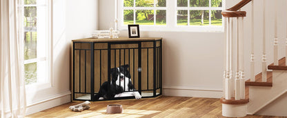 Hondenkennel Hoek - Hoekvormige Honden Bench - Dierenkennel - Bench Hond - Bench Kat - Honden Kussen - Hoek Bench - Bijzet Tafel Bench - Honden Hok - Binnen Kennel - Hout - 111x67x60CM - Grote Honden Kennel Met Hout - QUORE