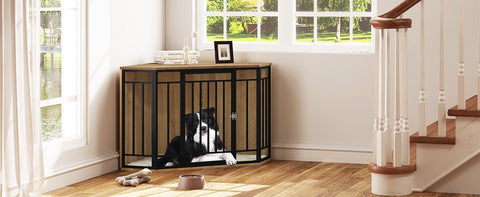 Hondenkennel Hoek - Hoekvormige Honden Bench - Dierenkennel - Bench Hond - Bench Kat - Honden Kussen - Hoek Bench - Bijzet Tafel Bench - Honden Hok - Binnen Kennel - Hout - 111x67x60CM - Grote Honden Kennel Met Hout