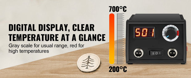 Houtbranderset Pro6 - Hoogwaardige Set - Instelbaar tot 700°C - Digitaal Display - 23 Verschillende Draadpunten - Houder - Soldeerbout - Graveerset - Hout en Leer
