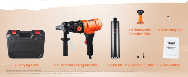 Video + DIY Drill Machine - Diamond Drill - Twist Drill - Concrete Drill - 4 In 1 Bit - 1500W - 400mm - 102mm - With Case