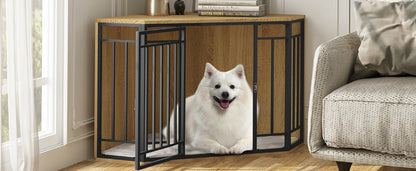Hondenkennel Hoek - Hoekvormige Honden Bench - Dierenkennel - Bench Hond - Bench Kat - Honden Kussen - Hoek Bench - Bijzet Tafel Bench - Honden Hok - Binnen Kennel - Hout - 111x67x60CM - Grote Honden Kennel Met Hout - QUORE
