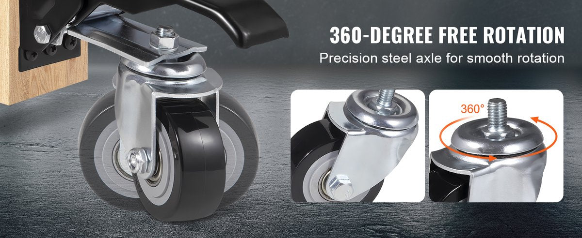 Zwenkwielen - Zware Toepassing- Geluidsarm - Set 4 Stuks - 75kg per Wiel - Dubbele Kogellagers - Inklapbaar - Rem - Industrieel