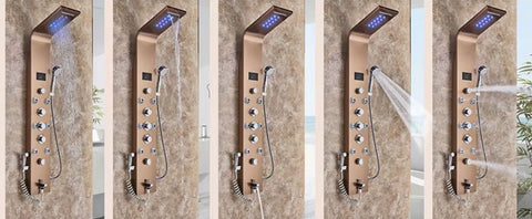 Douchekraan - Regendouche - Douchekop - Douchepaneel - 6 in 1 - Regendouche - Waterval douche - Kraan - Bidet - Massage jet - Handdouche - Waterstroom gevoed - Verlichting en LED display - Rose Gold