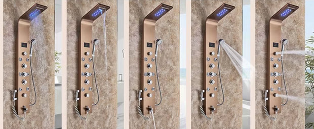 Douchekraan - Regendouche - Douchekop - Douchepaneel - 6 in 1 - Regendouche - Waterval douche - Kraan - Bidet - Massage jet - Handdouche - Waterstroom gevoed - Verlichting en LED display - Rose Gold