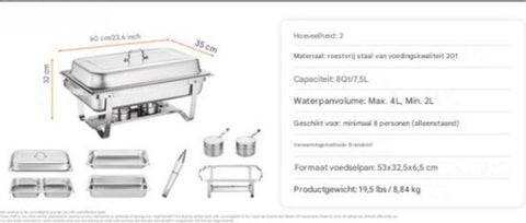 Luxe buffetwarmer - Warmhoudschalen - Warmhoudbakken - Buffet - RVS