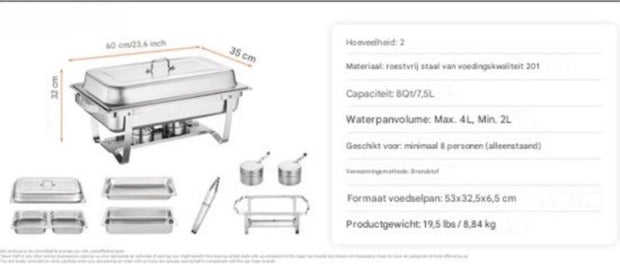 Luxe buffetwarmer - Warmhoudschalen - Warmhoudbakken - Buffet - RVS