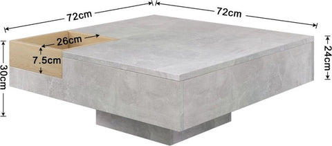 Salontafel - Bijzettafel Met Afneembare Opbergdoos - Woonkamer Tafel - Betongrijs - 72x72x30cm