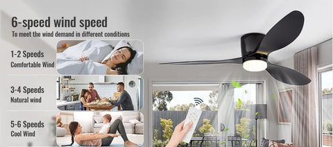 Plafondventilator met verlichting - 106cm - Afstandsbediening - Plafond Lamp - Zwart - Slaapkamer - LED - Timer - 6 standen - Plafonniere