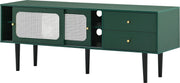 TV-Meubel - Groen met Wit Rotan - met 2 Rotan Schuifdeuren - 2 Laden - 4 Vakken met Verplaatsbare Planken