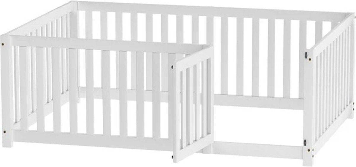 Toddler bed - Children's beds 90x200 - With gate and door - Modern design - Wooden frame - Single bed - Baby bed - Solid pine