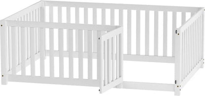 Bedframe Kinderbed - Peuterbed - Vloerbed - Kinderbox - Inclusief Uitvalhekje - Kinderkamer - Multiplex - Wit - 140 x 200 x 60 cm