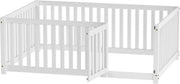 Bedframe Kinderbed - Peuterbed - Vloerbed - Kinderbox - Inclusief Uitvalhekje - Kinderkamer - Multiplex - Wit - 140 x 200 x 60 cm