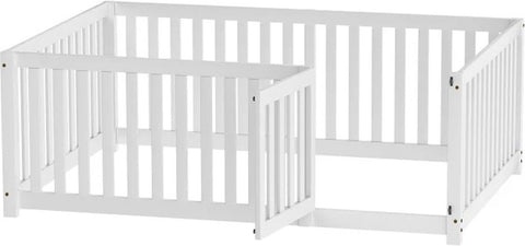 Bedframe Kinderbed - Peuterbed - Vloerbed - Kinderbox - Inclusief Uitvalhekje - Kinderkamer - Multiplex - Wit - 140 x 200 x 60 cm