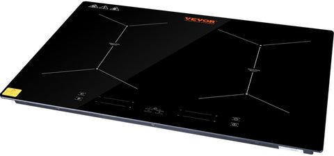 Inductiekookplaat - 6800W - 4 Kookzones - Touchscreen met 9 Verwarmingsniveaus - Geschikt voor Professionele Keukens en Huishoudens - Zonder Stekker - Zwart
