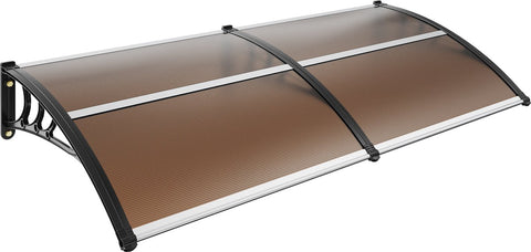 Luifel voor Ramen en Deuren - 6mm Dikke - PC-Zonweringspanelen - UPF 50+ Bescherming - Waterdichte - Eenvoudige Installatie - Bruine Printplaat - Zwarte Beugels - Geschikt voor Buiten (38x78 Inch)