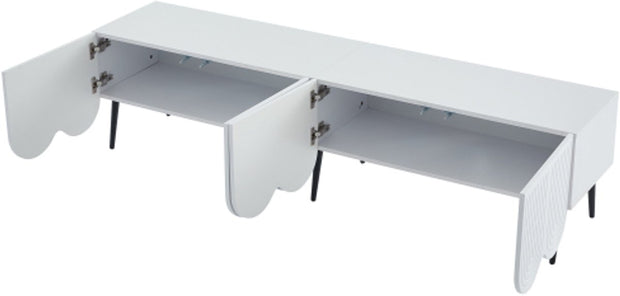 Modern Tv-kast - in Wit - Met een Uniek Patroon - 180x 40x45cm - voor Televisie tot 80 inch - Twee Deuren - Kabelbeheer