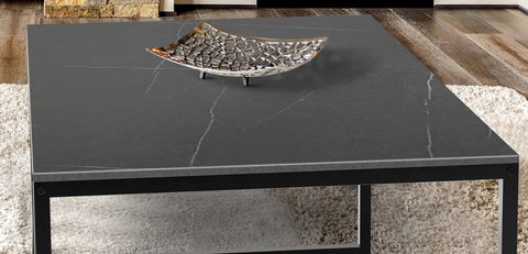 Salontafel - Gesinterd Steen Salontafel - Marmerlook - Rechthoek - Zwart - 100x60x43cm