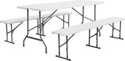 Fiesta opvouwbare receptie tafel en plastic banken 180cm, campingtafel