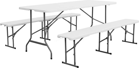 Fiesta opvouwbare receptie tafel en plastic banken 180cm, campingtafel