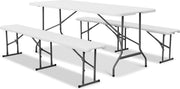 Fiesta opvouwbare receptie tafel en plastic banken 180cm, campingtafel
